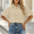 thumbnail image 4 of Dpjklzsn Women's Striped Button Down Shirt, Short Sleeve Collared Loose Fit Blouse with Front Pocket, 4 of 6