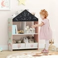 thumbnail image 4 of Costway Kids Dollhouse Bookshelf with Writable Chalkboard  Whiteboard 4 Top Compartments Pink, 4 of 10