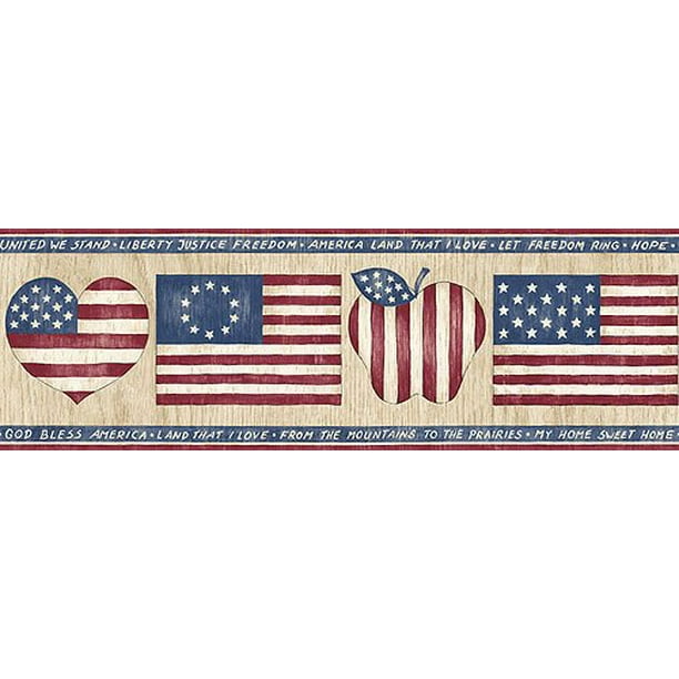 Wallpaper For Less Cab3229 American Flag Wallpaper Border Brown Walmart Com Walmart Com
