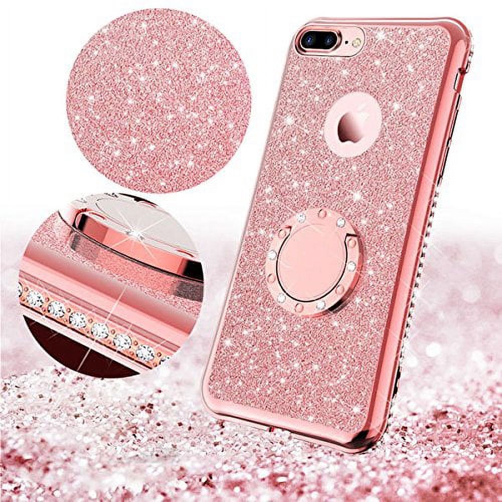 For Apple iPhone SE 3 2022/iPhone SE 2 2020 / iPhone 6 6S 7 8 Case Glitter Phone Case Girls with Kickstand, Bling Diamond Rhinestone with Ring Stand Protective Pink for Girl Women Kids - Rose Gold - image 4 of 4