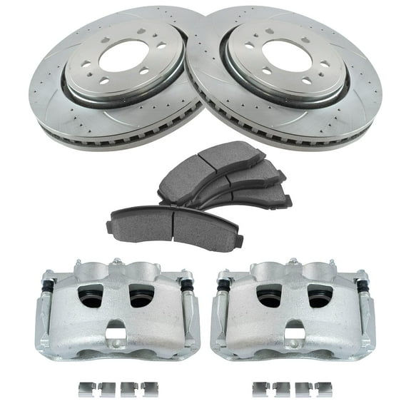 TRQ Front Performance Brake Pad & Rotor Kit Brake Caliper Brake Pads Brake Rotors Set Ceramic Premium G-Coated Fits Select 2012-2016 Ford F-150