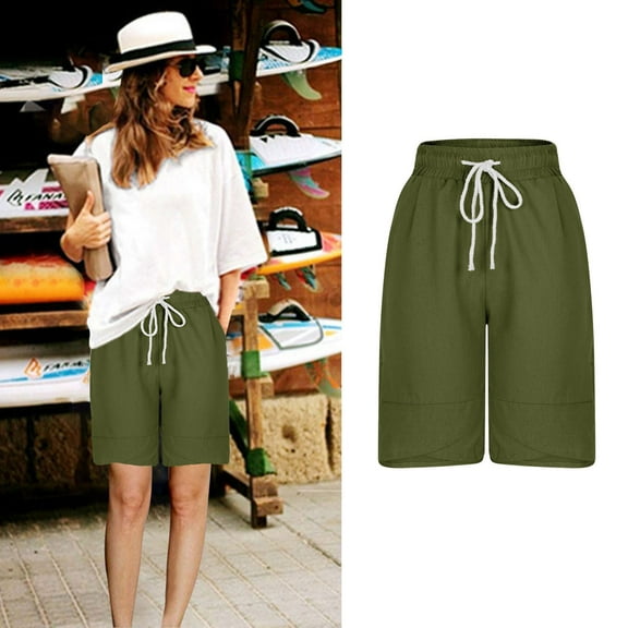 Xixinqiwan Shorts for Women under $5,Women Comfy Cotton High Waisted Shorts Casual Summer Ruffles Elastic Waist Short Pants with Pockets