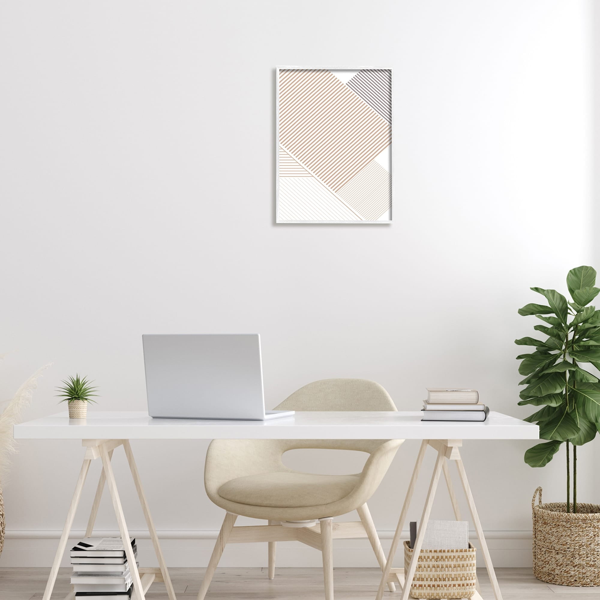 Stupell Industries Modern Abstract Contemporary Lines Neutral Tone Stripe Pattern Graphic Art White Framed Art Print Wall Art, 16x20, by Urban Epiphany