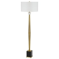 62 Inch Floor Lamp with White Drum Shade, Marble Base, Crystal, Brass