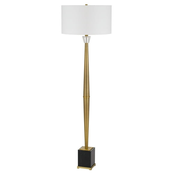 62 Inch Floor Lamp with White Drum Shade, Marble Base, Crystal, Brass