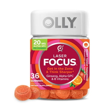OLLY Laser Focus Gummy, Ginseng, Alpha GPC, B Vitamin, Cognitive Supplement, Berry Tangerine, 36 Ct
