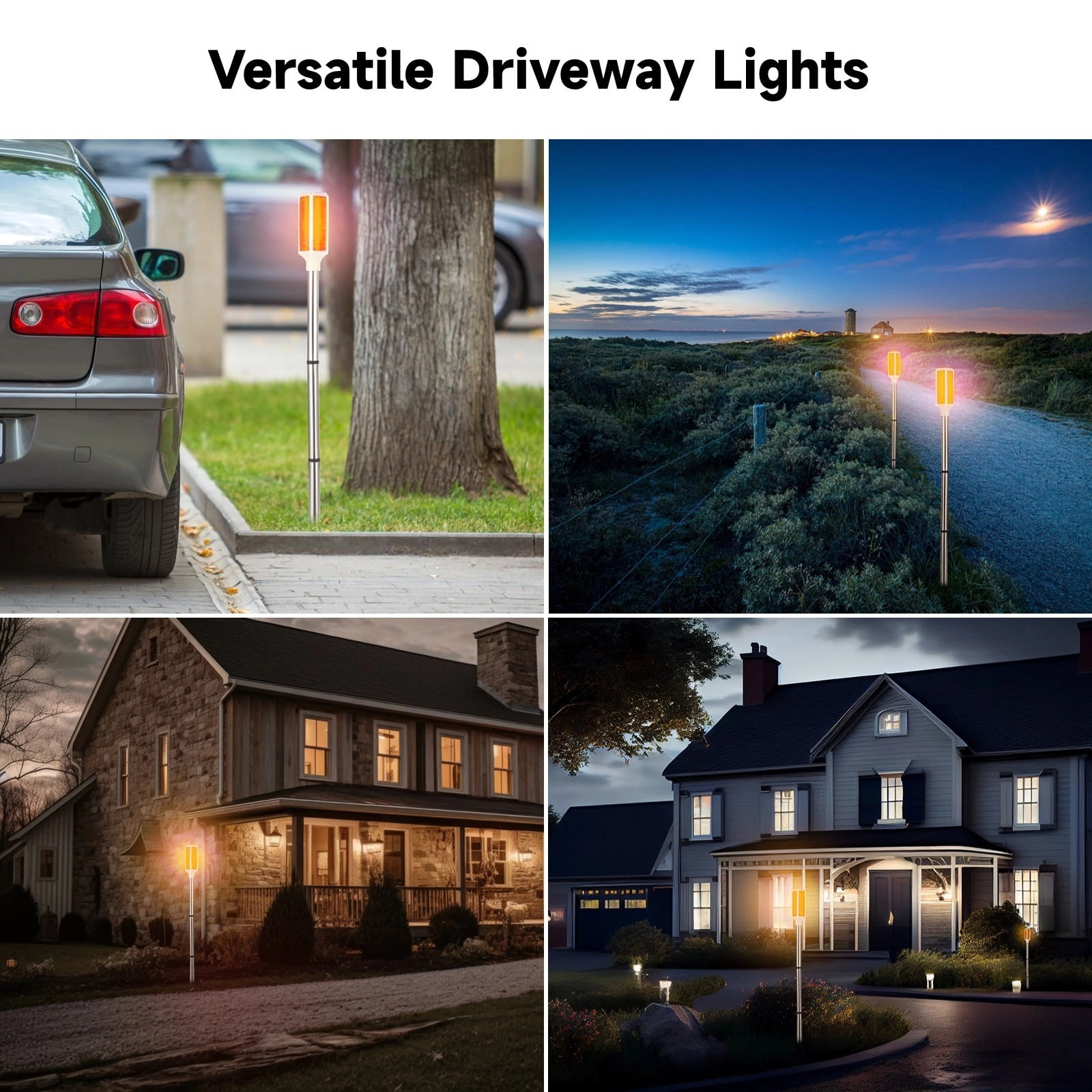 5 Pack Solar Driveway Marker Lights - Orange LED Path & Roadside Warning Lights on Stakes, Outdoor Solar Powered for Easy Installation