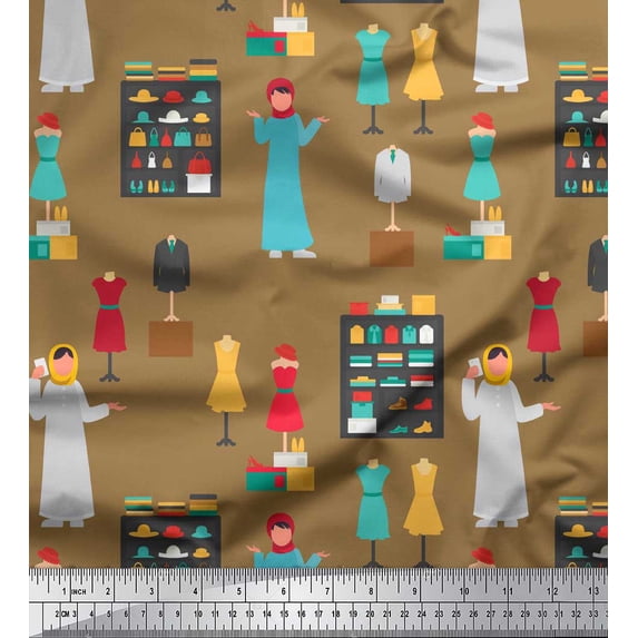 Soimoi Brown polyester Crepe Fabric Accessories Fashion Print Fabric by the Yard 52 Inch Wide