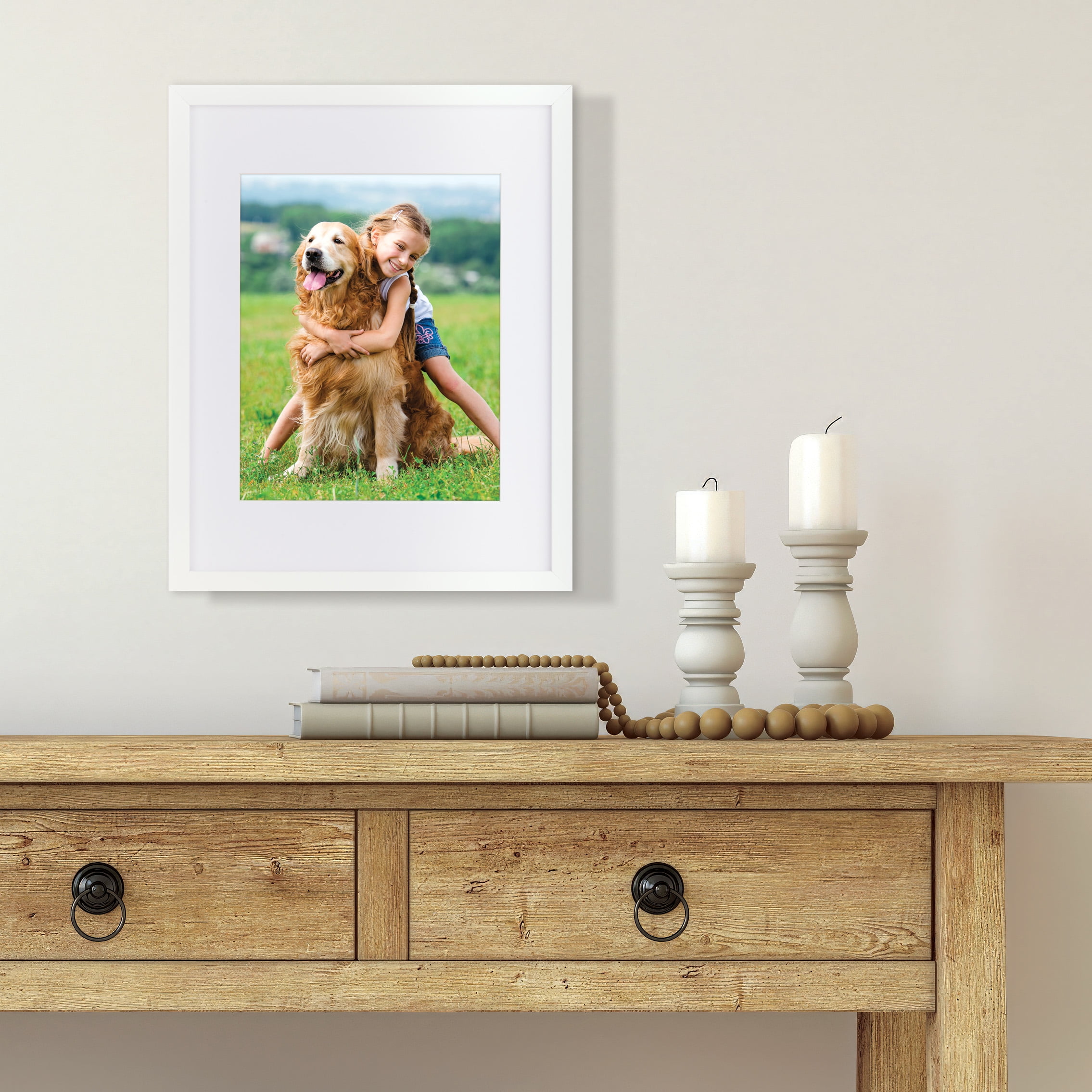Snap 11"x14" White Wall Picture Frame - Single White Mat - Matted for 8"x10" Image - Rectangular White Poster Frame