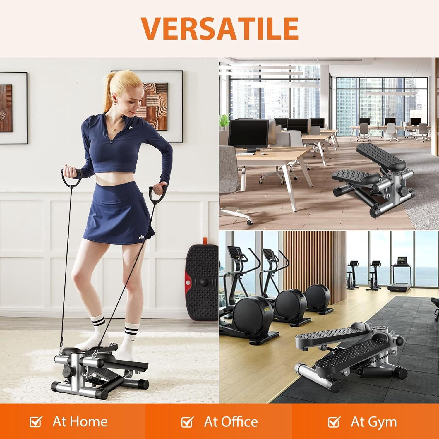 Mini Stepper with Resistance Bands, Portable Full Body Workout Stepper Machine Adjustable Foot Stepper for Fitness