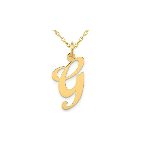 10K Yellow Gold Fancy Script Initial -G- Pendant Necklace Charm with Chain for Women
