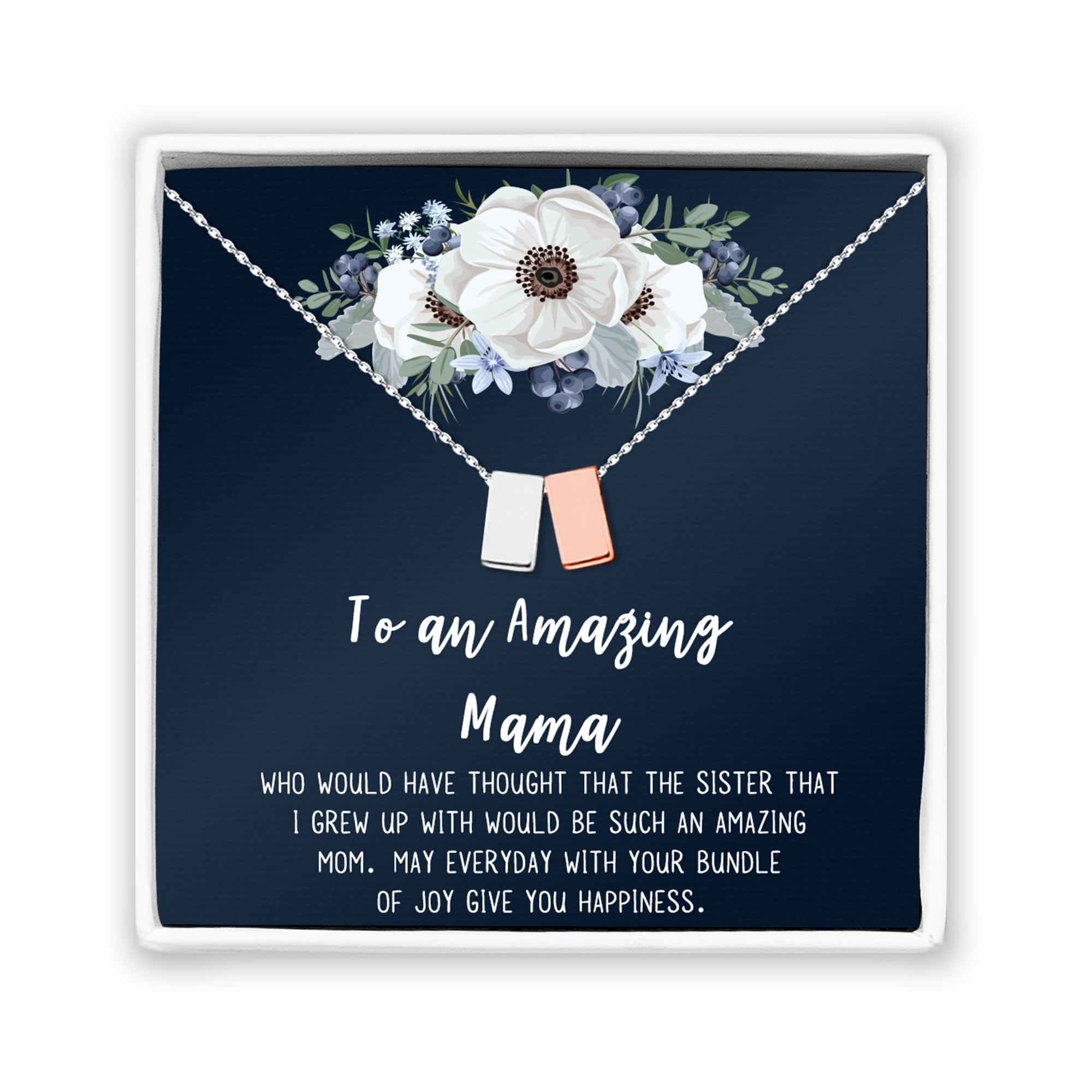 To An Amazing Mama Mother's Day Card Necklace, Mother's Day Gift for Her; Mother's Day Gift for Mom, Jewelry and Card Mother's Day Present [Silver-Rose Gold, No-Personalized Cube]