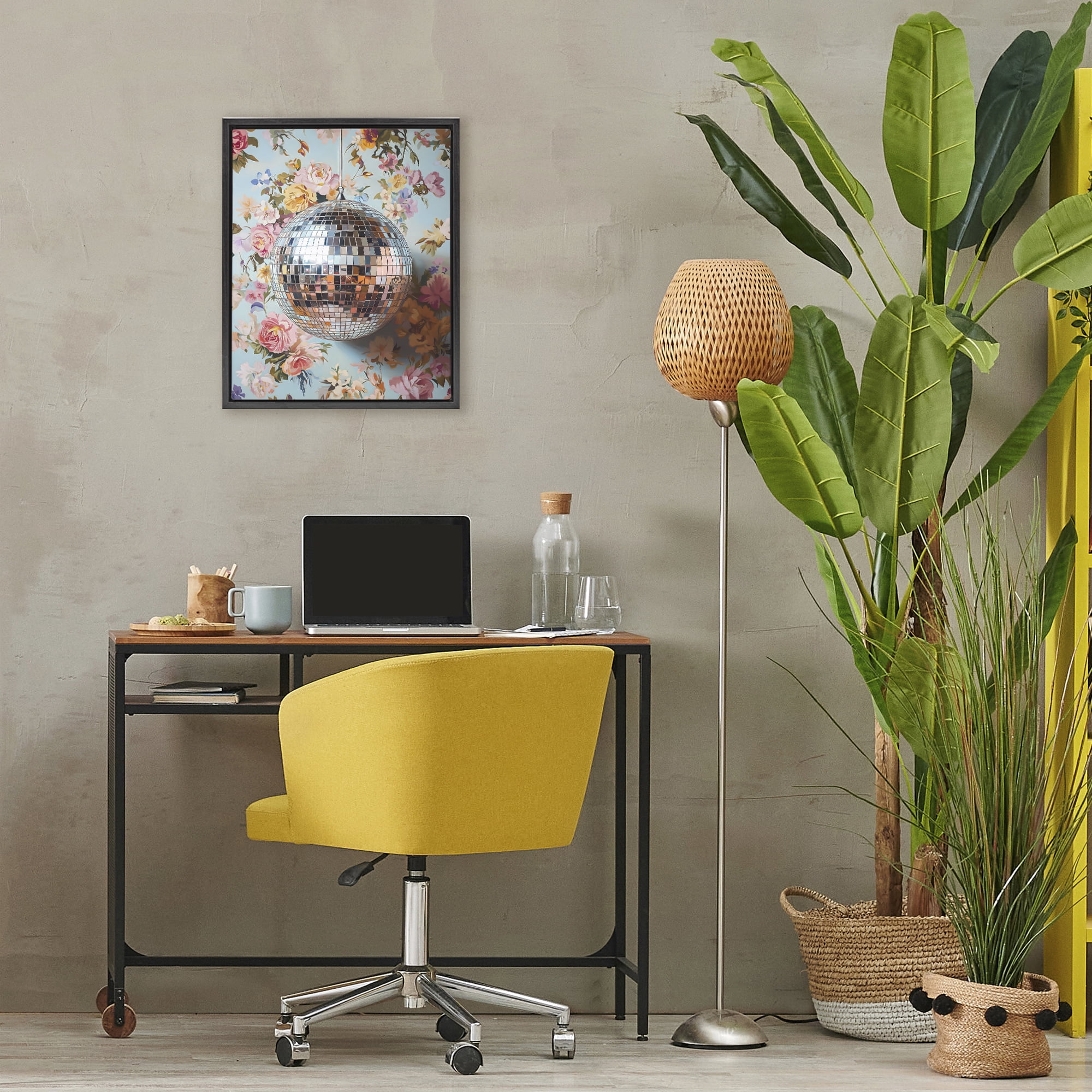Stupell Industries Floral Disco Ball Reflection Black Framed Floater Canvas Wall Art, design by LSR Design Studio