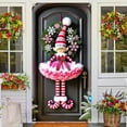 thumbnail image 6 of Pink Elf Girl Door Cover 71x35 Inch Christmas Banner for Front Door Outdoor Indoor Decoration Holiday Background with Striped Hat Skirt Snowflake Wreath Curls Shoes Red Bow Decoration, 6 of 6