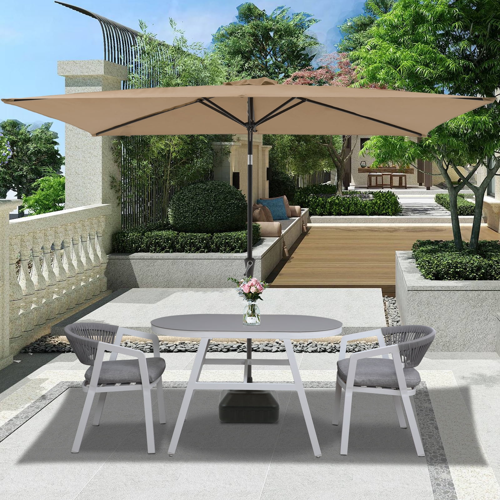 9.8FT Outdoor Rectangular Patio Umbrella, with Crank & Push-Button Tilt, & Durable All - Weather Design, UV Protection, Waterproof, for Garden, Backyard, Pool, Beige