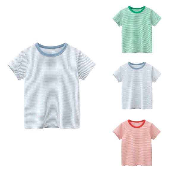Toddler Kids Striped Short Sleeve Crewneck T-Shirts for Boys & Girls - Cotton Summer Casual Tee Tops for Children