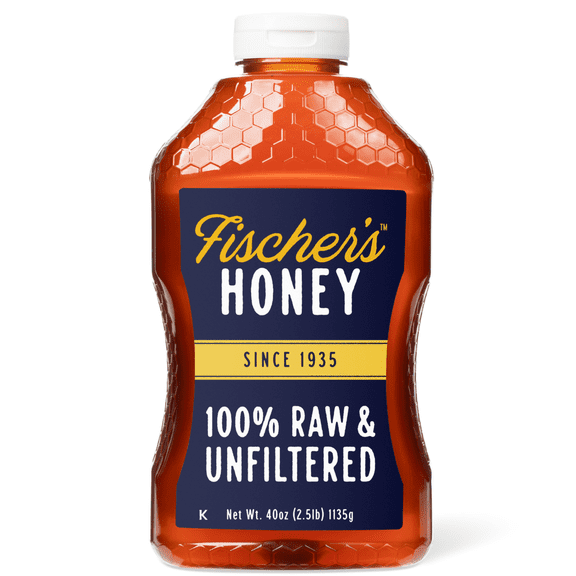 Fischers Honey 40oz Raw & Unfiltered, Pure, Premium, Raw Honey, Squeeze Bottle