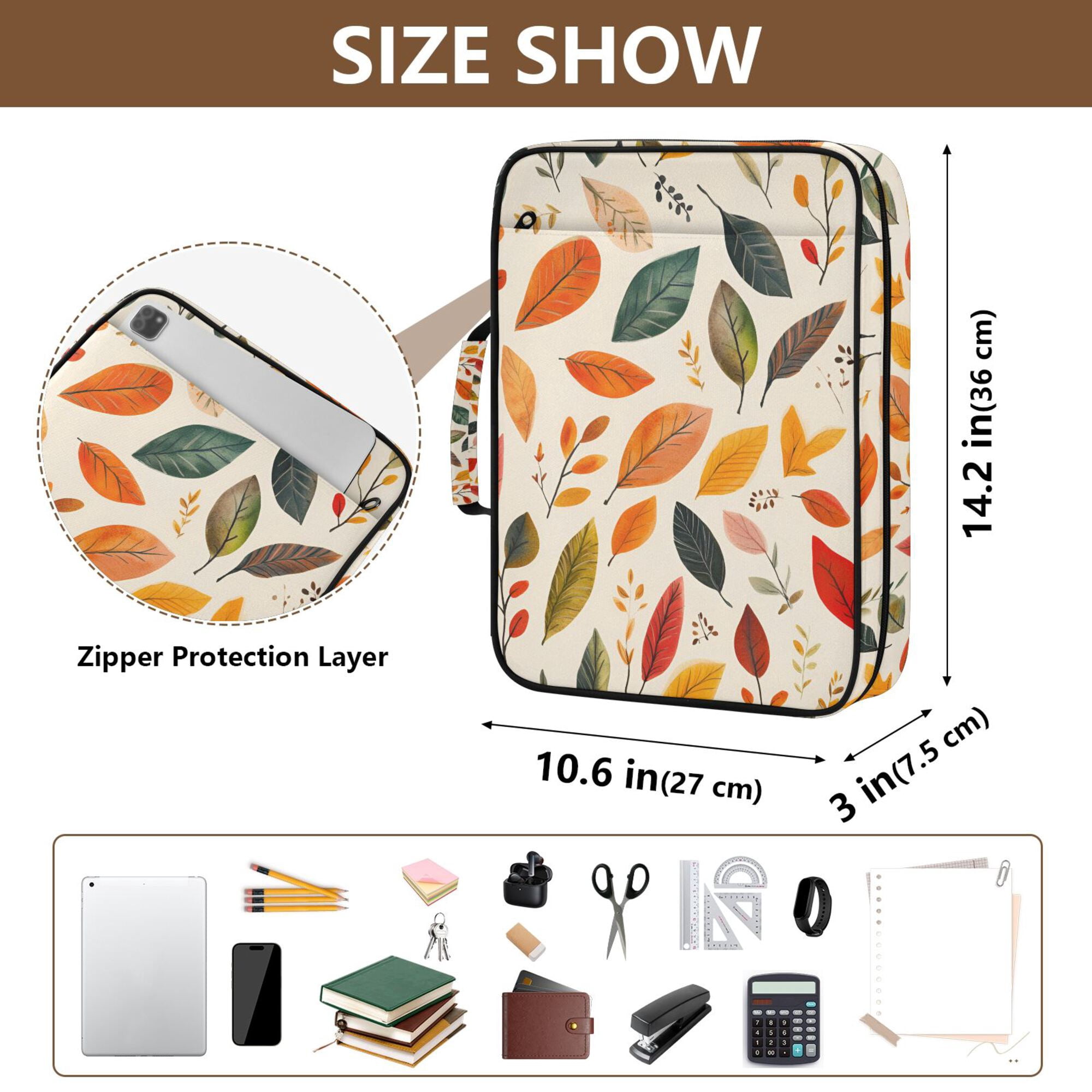 FORMRS Accordion File Folder A4 Size 7-Pocket Expanding Document Organizer Bag with 3 Ring Binder, Colorful Leaves