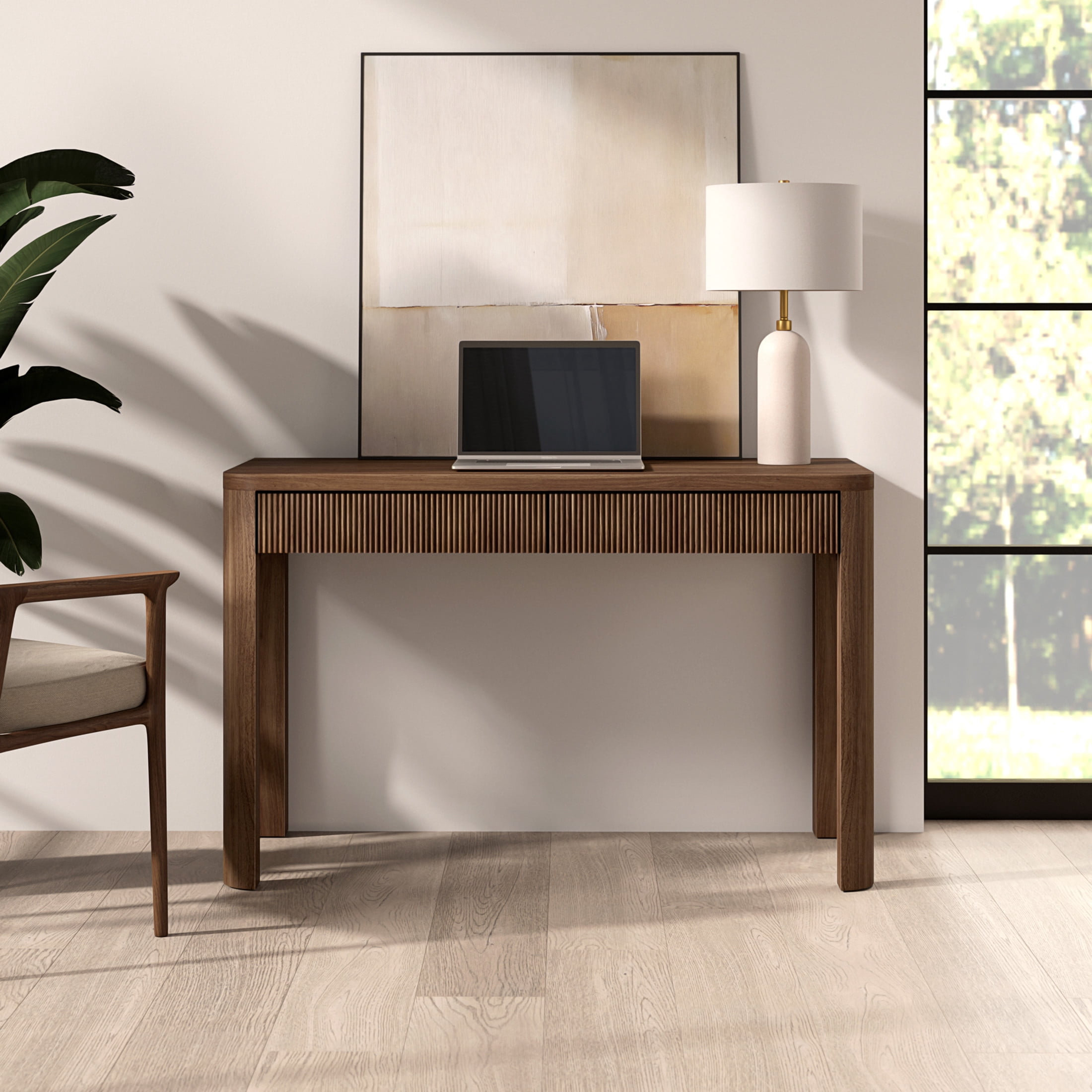 Evelyn&Zoe Modern/Contemporary 48" Wide Satin Walnut Home Office