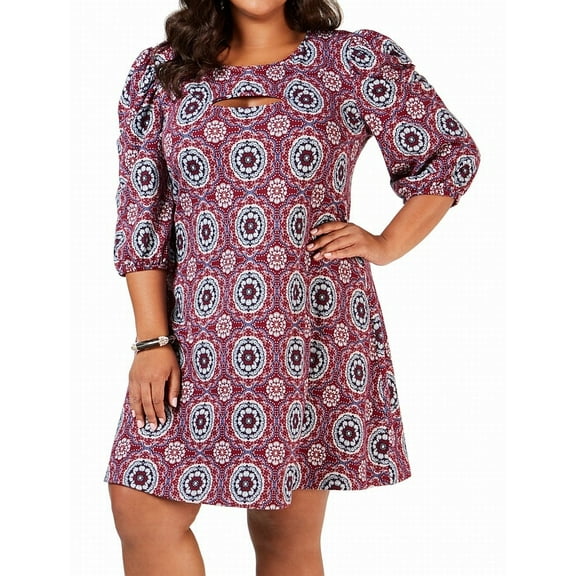 Womens Dress Plus Print Puff-Sleeve Cutout 3XP