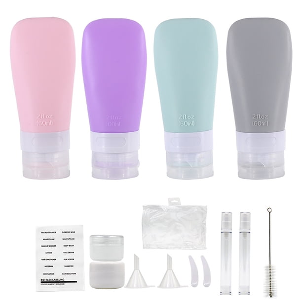 Juego de botellas de viaje para artículos de tocador, botella de viaje de silicona Travel Essentials, paquete de 15 recipientes de tamaño de viaje para champú, acondicionador y loción, tubos