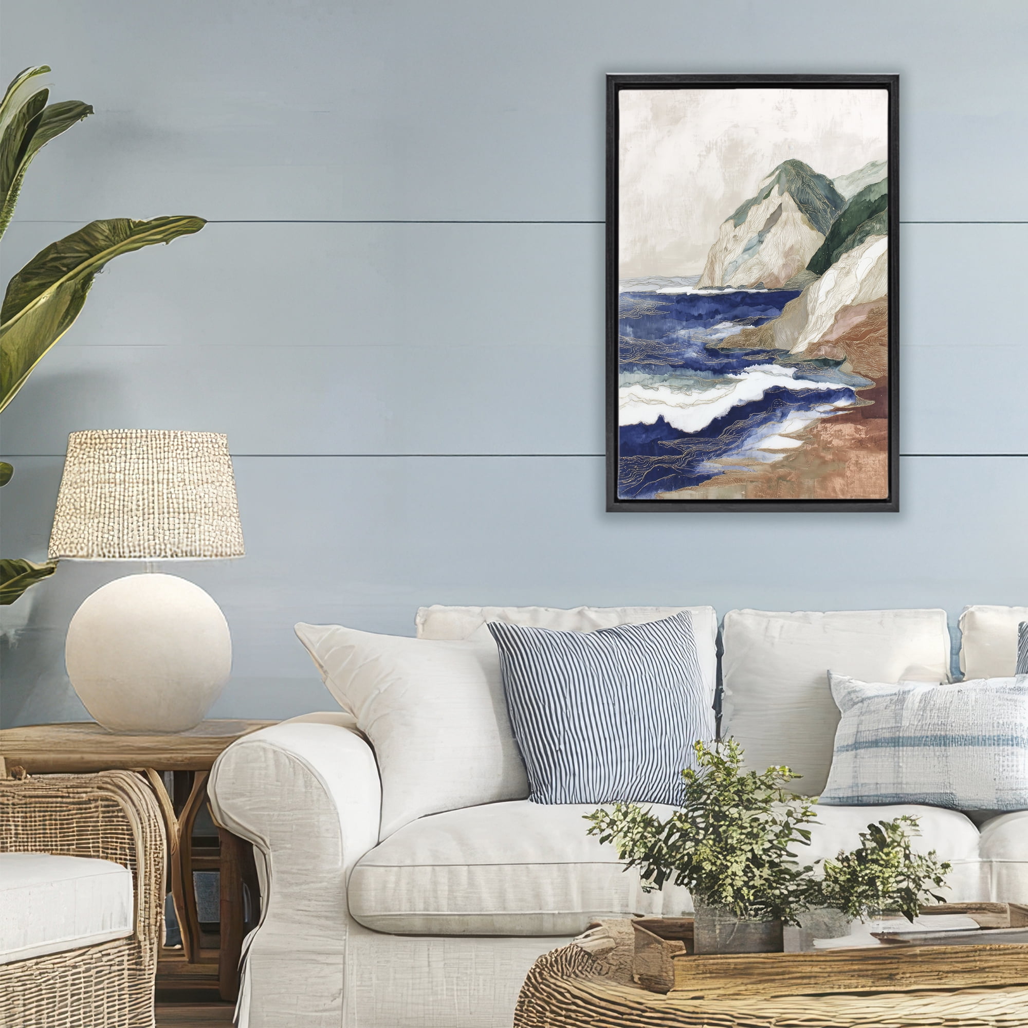 Stupell Industries Cliff Next To The Sea Black Framed Floater Canvas Wall Art, design by Chromatic Storm Studio