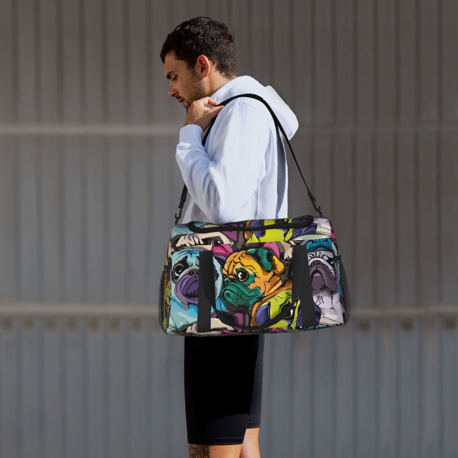 Ratiio Colorful Pug Pattern Hand Travel Bag, Weekender Carry On for Women Men, Sports Gym Bag, Workout Duffel Bag, Overnight Shoulder Bag fit 15.6 Inch Laptop