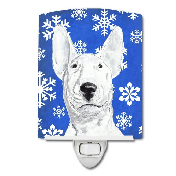 Carolines Treasures SC9604CNL Bull Terrier Winter Snowflakes Ceramic Night Light 6x4x3" multicolor
