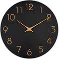 thumbnail image 3 of Reloj de pared moderno de 10 pulgadas, marco dorado con movimiento de cuarzo silencioso que no hace tictac, perfecto para comedor, oficina, hospital (negro), 3 of 5