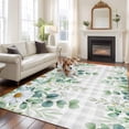 thumbnail image 2 of 5'x7' Area Rugs for Living Room Bedroom, Eucalyptus Leaves Washable Rug Carpet Runner Indoor Outdoor, Spring Daily Flowers Plants Gray Plaid Non Slip Floor Mats Area Rug for Kitchen, Nursery, 2 of 8