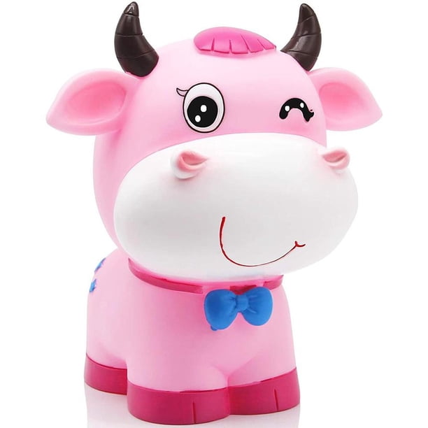 Vogacara Banco de dinero de moneda de buey azul con campana hucha de toro lindo para niños banco de dinero creativo regalo de cumpleaños Juguetes Rosado Vogacara FN007255-02