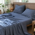 thumbnail image 5 of MooMee 100% Washed Cotton Sheet Set King Linen Like Textured Breathable Durable Soft Comfy 4pcs (Denim Blue), 5 of 6