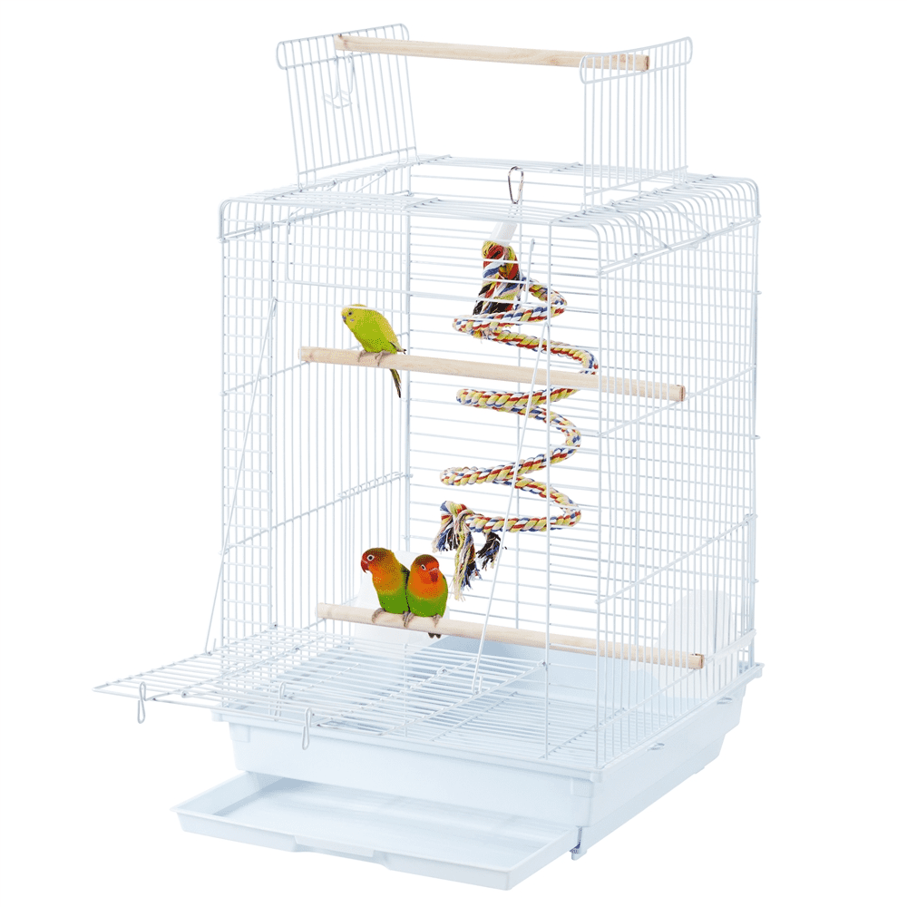 Yaheetech 23" H Small Travel Bird Cage with Open Play Top and Feeder, White