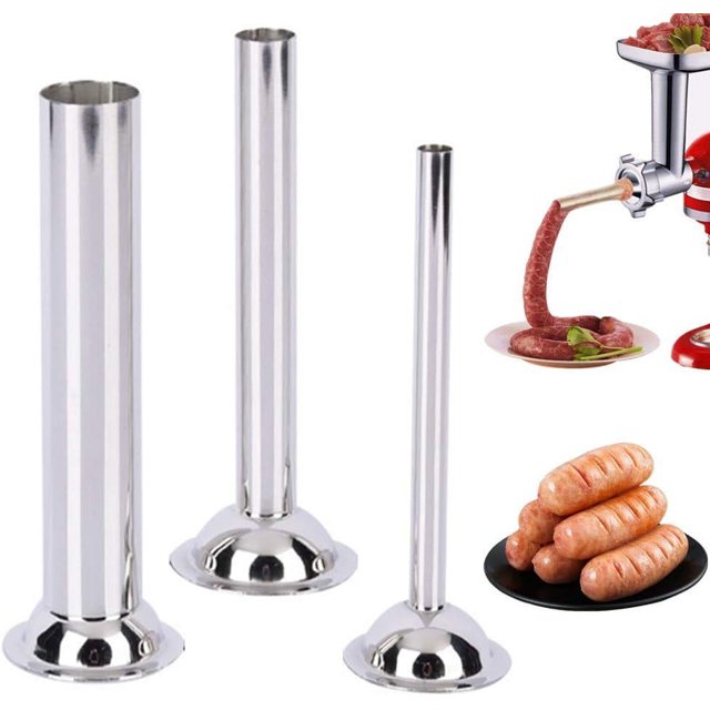 Tubos embutidores de salchichas - 3 piezas Tubos embutidores de acero inoxidable para picadora de carne de tamaño 5 Picadora de alimentos - 3 tamaños diferentes