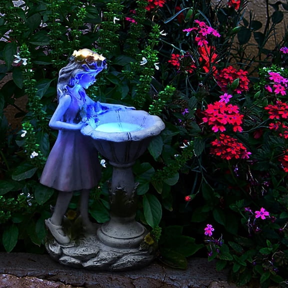 Goowood Solar Garden Decor Flower Fairy Statue Outdoor Garden Resin Ornaments with Auto On Off LED Lights for Yard Patio Porch Decoration
