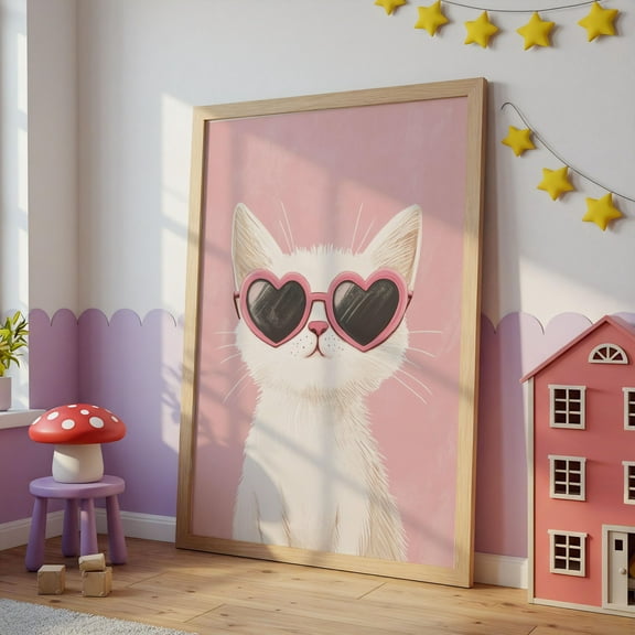 WestConfe Whimsical Cat Nursery Art: Framed Room Decor, Playful Design