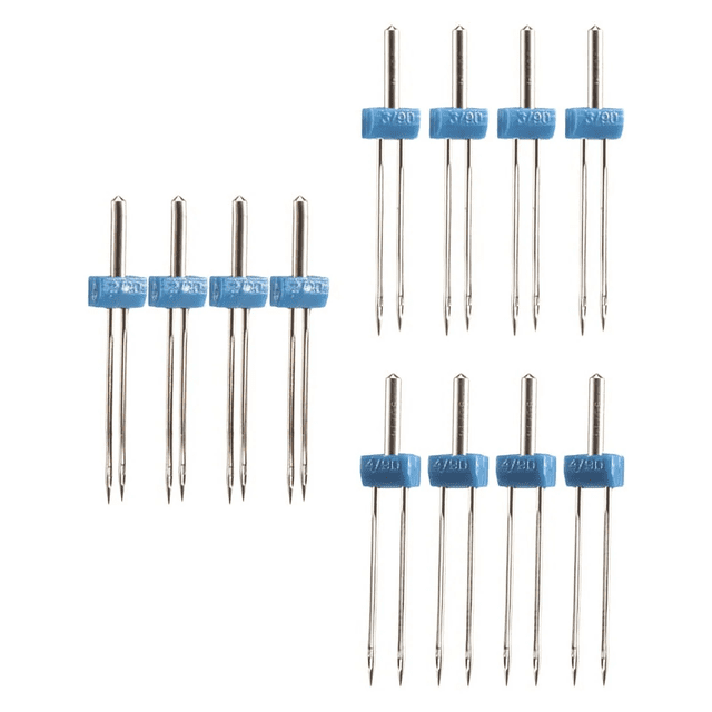Double Head Sewing Machine Twin Needles Set for Decorative Stitch Quilting Embroidery Household Machine Compatible with Most Models Stainless Steel Durable, Double Thread Needles * 12