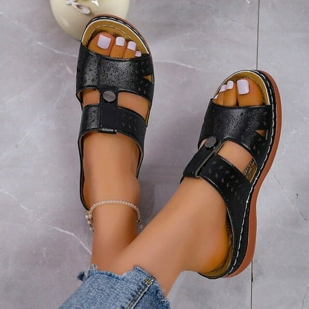 

QWZNDZGR Women Casual Sandals Comfortable Soft Slippers Embroider Flower Colorful Ethnic Flat Platform Open Toe Outdoor Beach Shoes