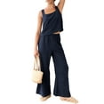 thumbnail image 3 of Arvbitana Women's 2Pcs Summer Outfits Sleeveless Solid Color Cami Tops and Elastic Band Wide Leg Pants Sets Casual Loungwear S M L XL 2XL, 3 of 9
