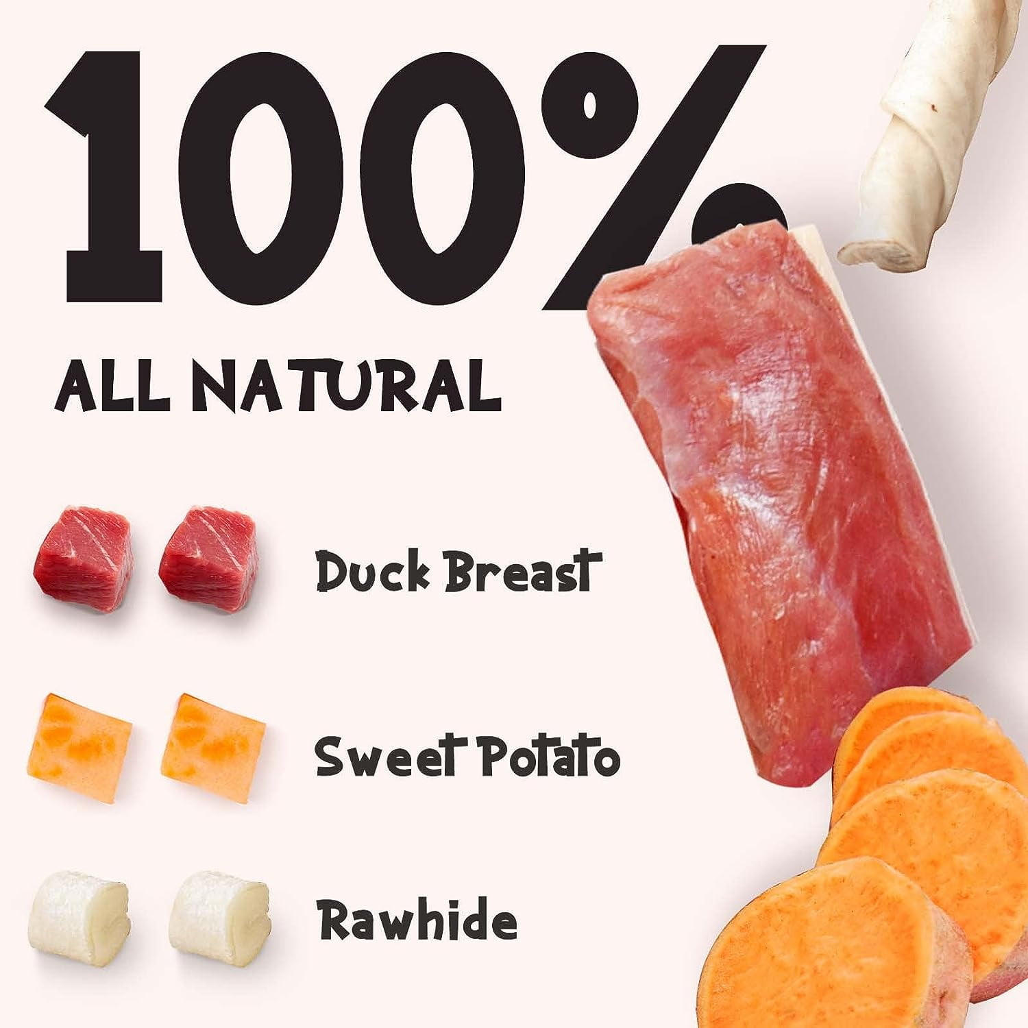 (2 pack) ASMPET Dog Treats Duck Wrapped Rawhide Sweet Potato Stick, Long Lasting Dog Bone, Teeth Cleaning for Medium Large Dogs, 10.6oz