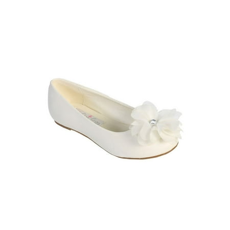 Large Float - Girls Ivory Chiffon Rhinestone Large Flower Adorned Flats