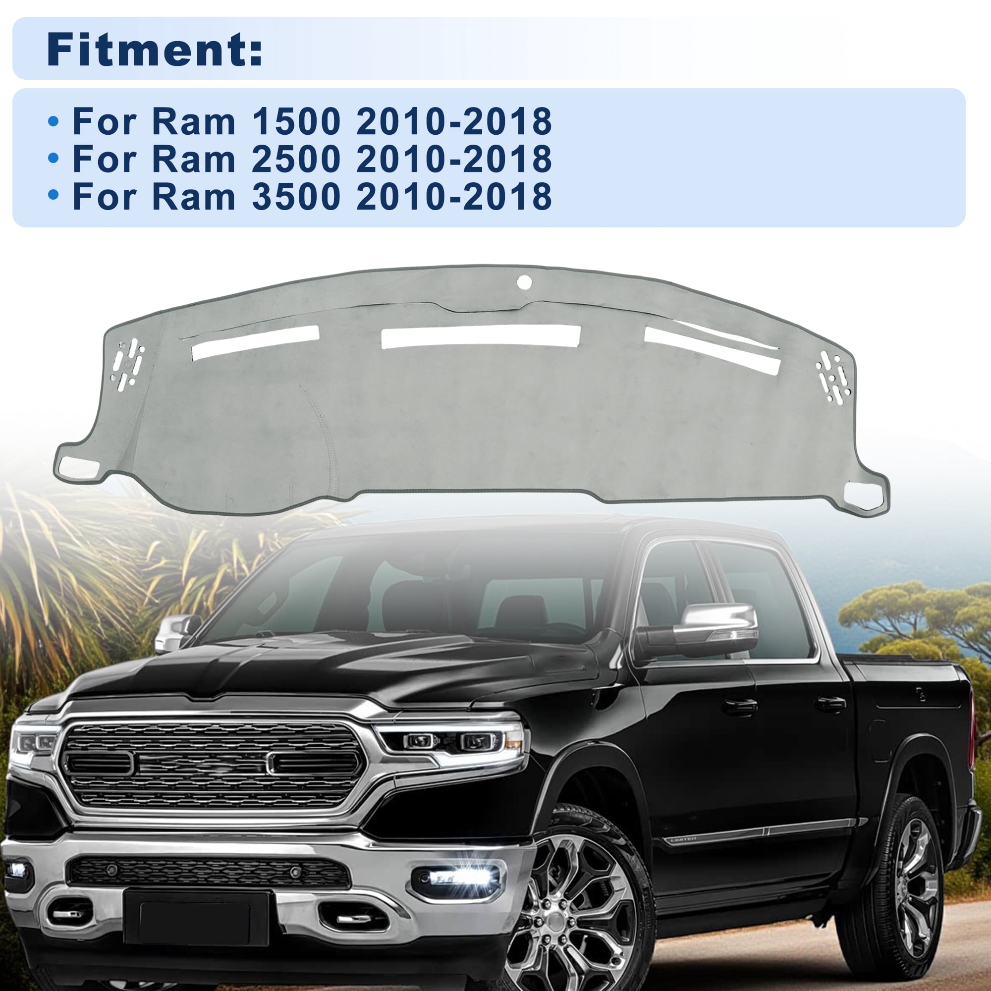 Unique Bargains Dash Cover for Ram 1500 2010-2018 for Ram 2500 2010-2018 Without HUD Dashboard Cover Car Interior Anti-Slip/Anti Dust Flannel Gray 1 set