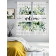 thumbnail image 3 of Welcome Eucalyptus Leaves Sheer Curtains 63 Inch Long 2 Panels, Green Leaf White Gray Plaid Light Filtering Rod Pocket Semi Sheer Curtains, Sheer Voile Drapes for Living Room Bedroom, 52"x63", 3 of 5