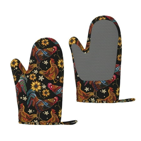 

Lukts Sunflower Rooster for Silicone Anti-Scalding Gloves Kitchen Lanyard Gloves for Grilling Baking Cooking