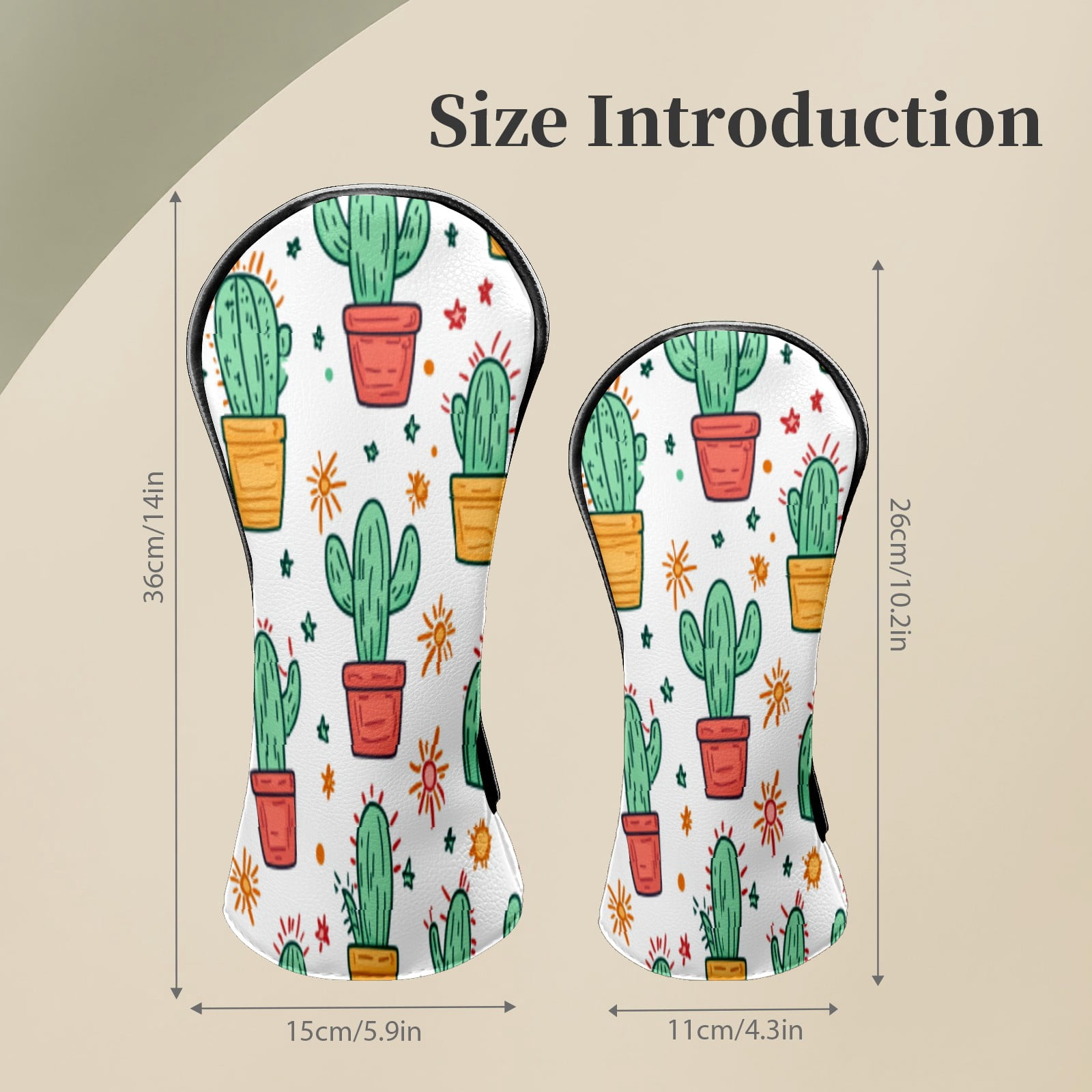 Golf Club Head Covers CactusSucculent_ColorfulPot Waterproof Leather Golf Head Covers for Men Women Driver Head Cover Fairway Headcover for Golf Lovers