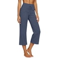 thumbnail image 3 of Cotton Linen Capri Pants for Women - Wide Leg Loose Casual Trousers with Pockets Summer High Waisted Drawstring Pants Blue S, 3 of 6