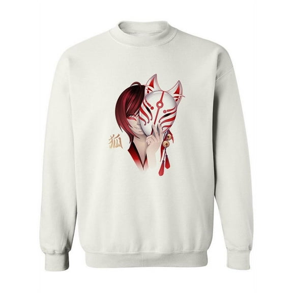 Asian Girl Demon Fox Mask Sweatshirt Women -Image by Shutterstock, Female Large