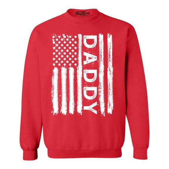 Shop4Ever Men's Daddy American Flag Crewneck Sweatshirt XX-Large Red