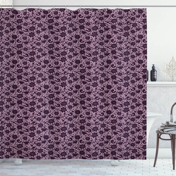 Ambesonne Floral Shower Curtain, Doodle Nature Birds, 69"Wx75"L, Lilac and Plum