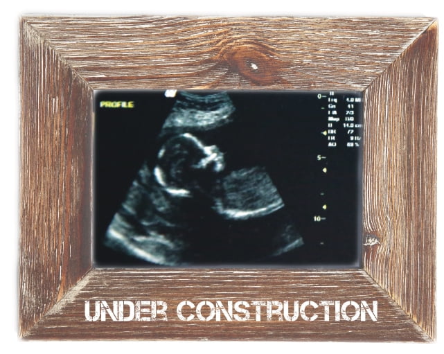 Under Construction Farmhouse Barn Natural Wood Picture Frame Distressed Weathered Brown Tabletop or Wall Hanging for Ultrasound Sonogram Rustic Nursery Home Decor (4 x 6 Horizontal Picture Frame)